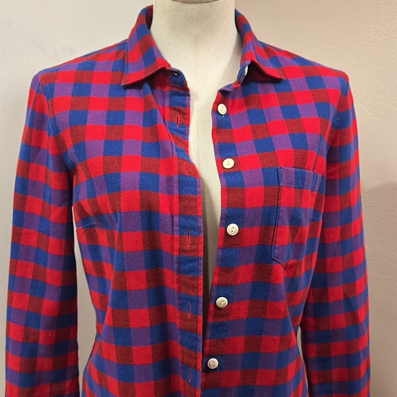 J Crew Plaid Red Button Down Cotton Shirt size 2 - Picture 2 of 8